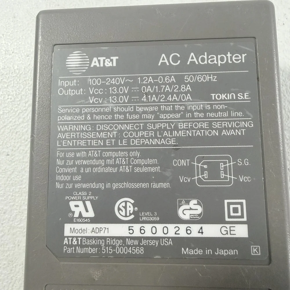 Genuine Vintage AT&T Globalyst 250 AC Adaptor Power Supply 13V Model ADP71